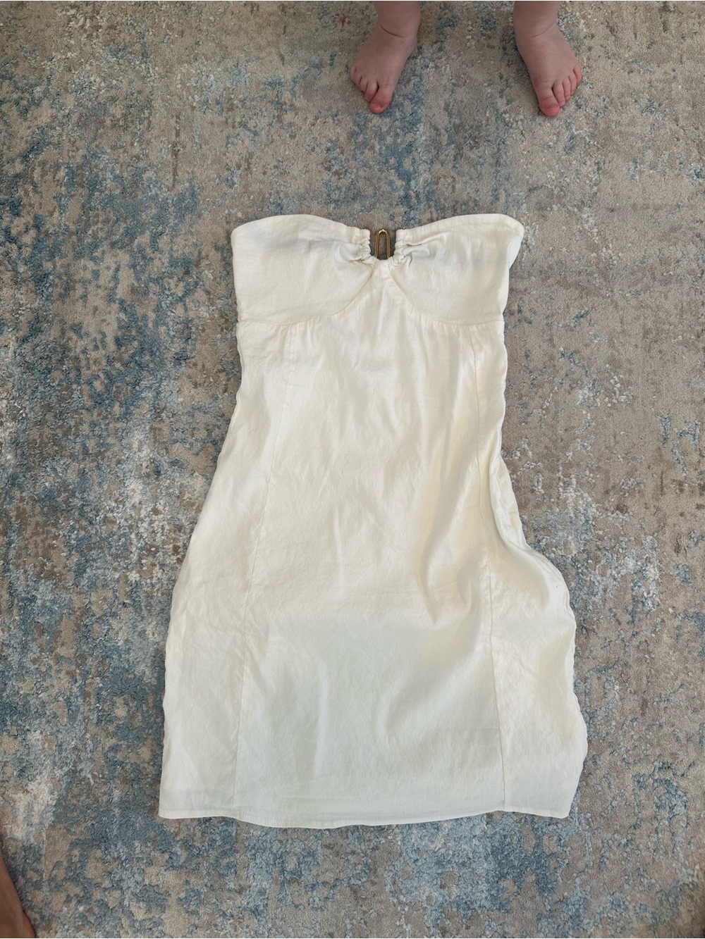 Bershka Strapless Cream Mini Dress with Gold Clasp
